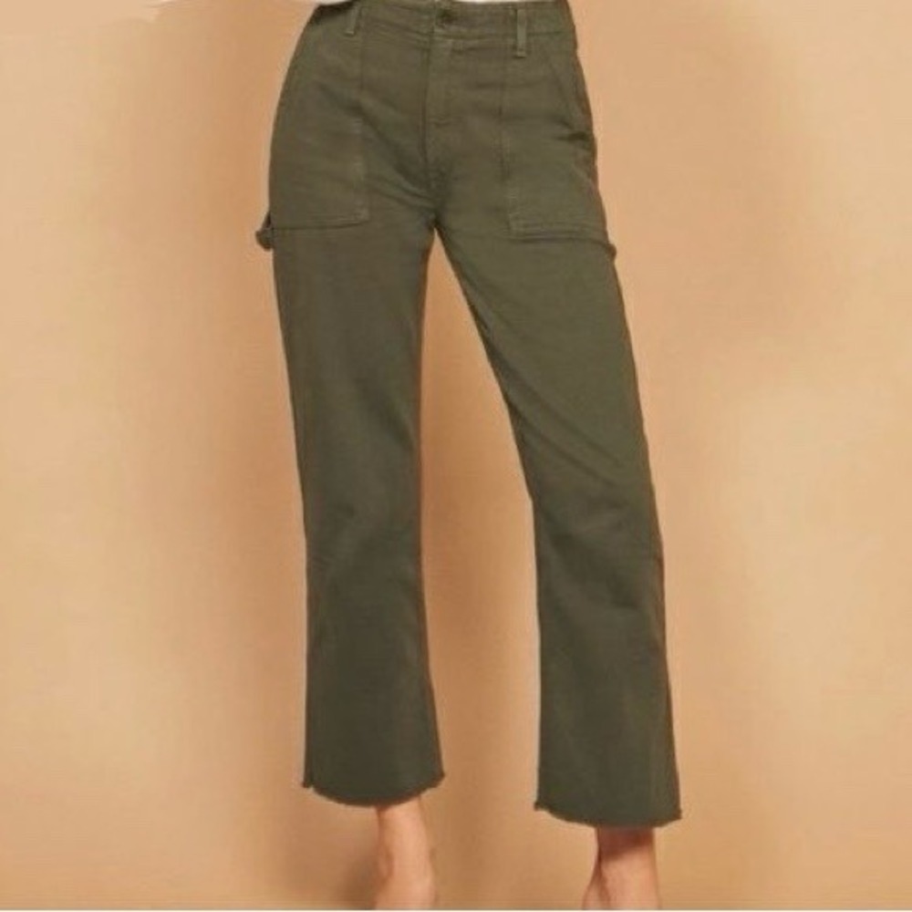 Reformation Jeans Utility Pant Army Green Raw Hem Size 26